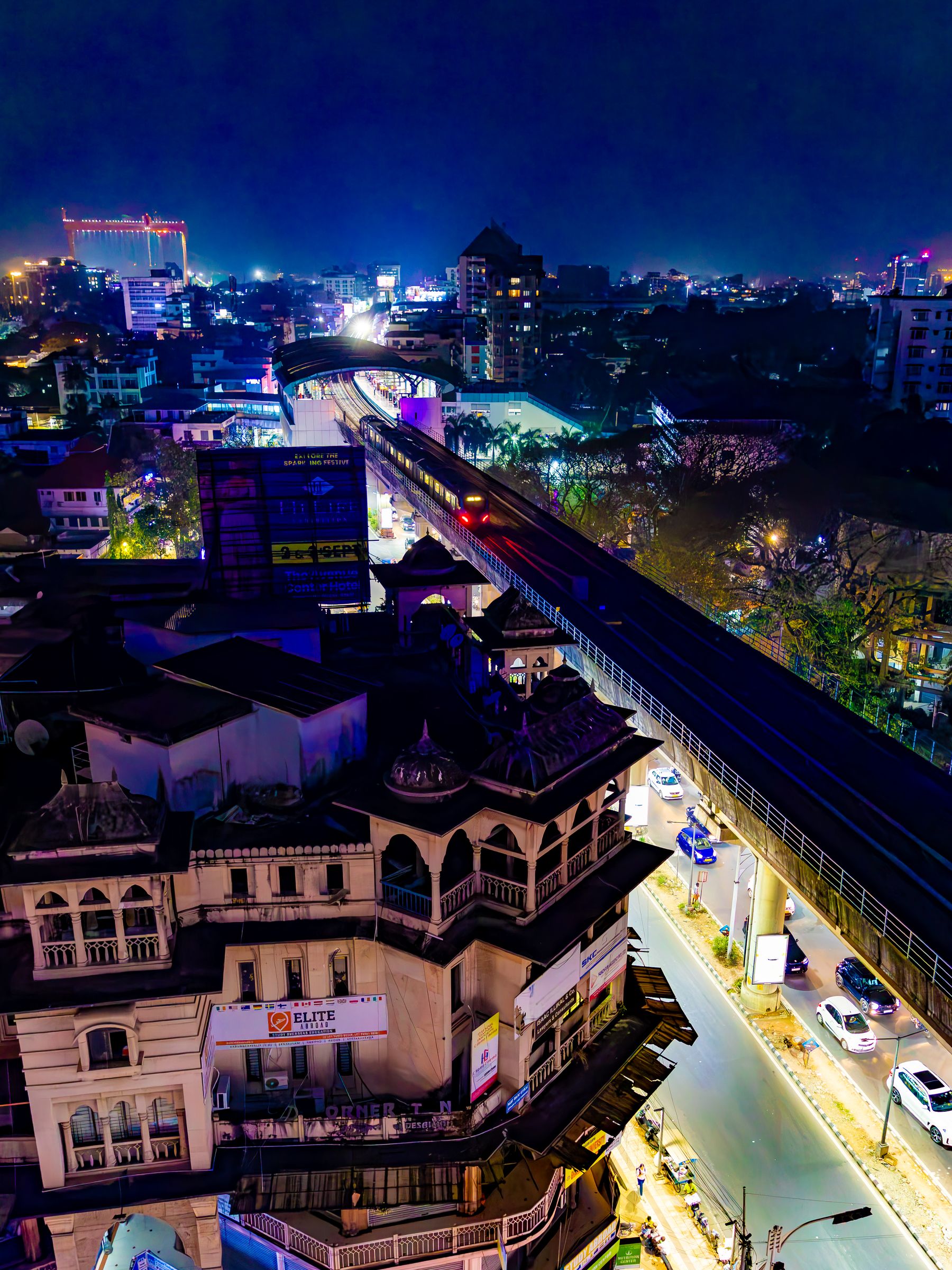Nighttime Elevated City And Road View